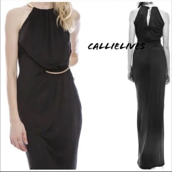 Elaine Cocktail Gold Choker Halter Dress Black - Picture 2 of 8